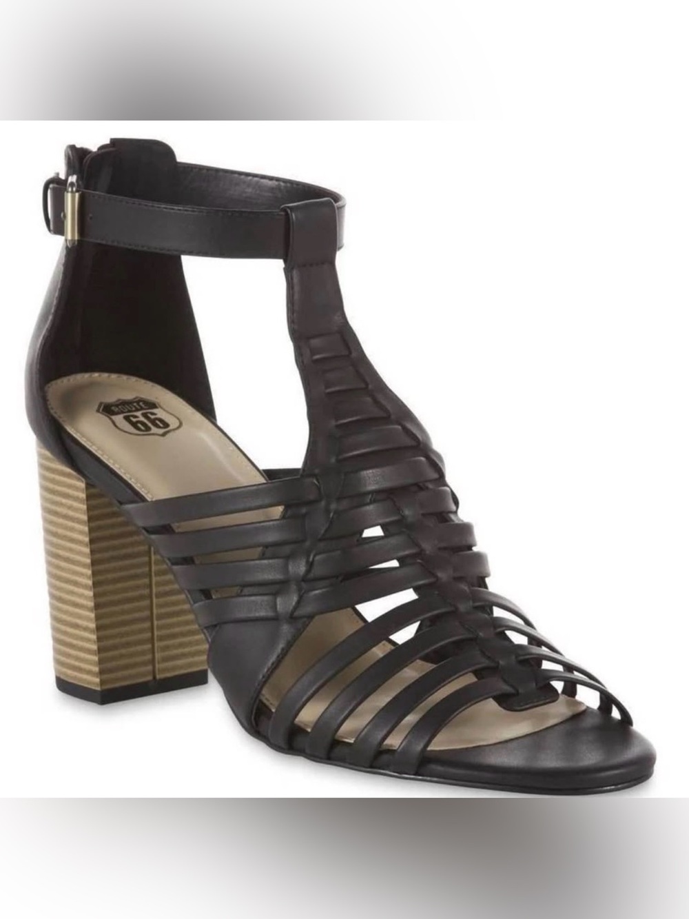 Route 66 Erin Women’s 7.5 Black Vegan Faux Leather Strappy Sandals